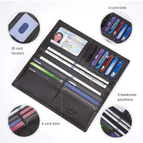 BISON DENIM Long Wallet for Men with AirTag Holder, Genuine Leather RFID Bifold Checkbook, 12 Card Slots, ID Window & Zipper Coin Pocket thumbnail 2