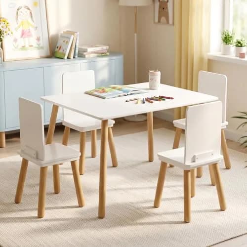 BRITEMART Kids Table and 4 Chairs | Toddler Wooden Set for Ages 3-8, 31.5" x 23.62" | Safe & Certified thumbnail 1