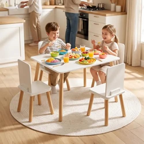 BRITEMART Kids Table and 4 Chairs | Toddler Wooden Set for Ages 3-8, 31.5" x 23.62" | Safe & Certified thumbnail 6