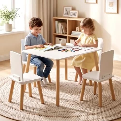 BRITEMART Kids Table and 4 Chairs | Toddler Wooden Set for Ages 3-8, 31.5" x 23.62" | Safe & Certified thumbnail 7