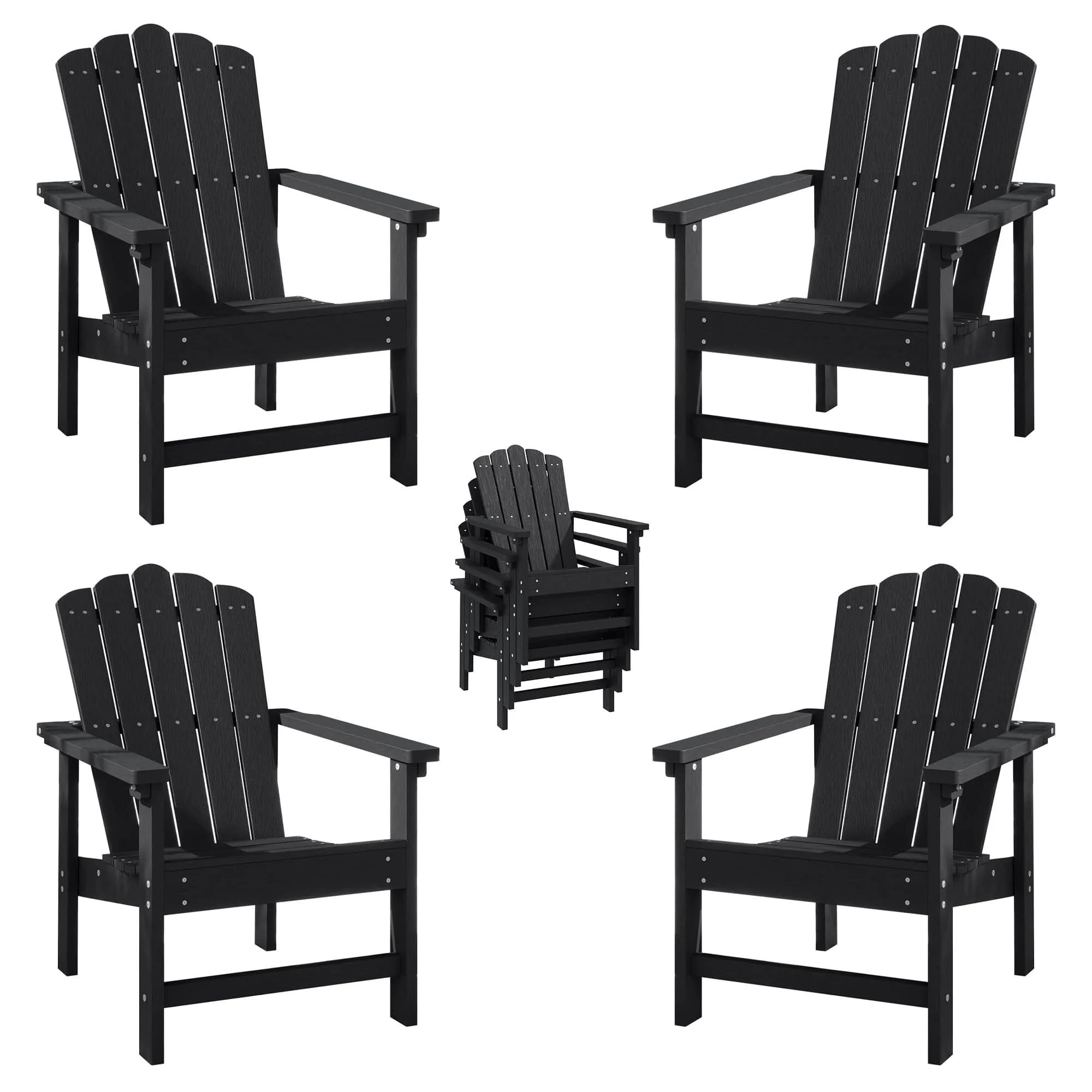 ACUEL HDPE Stackable Adirondack Chairs Set of 4, Black - main product image