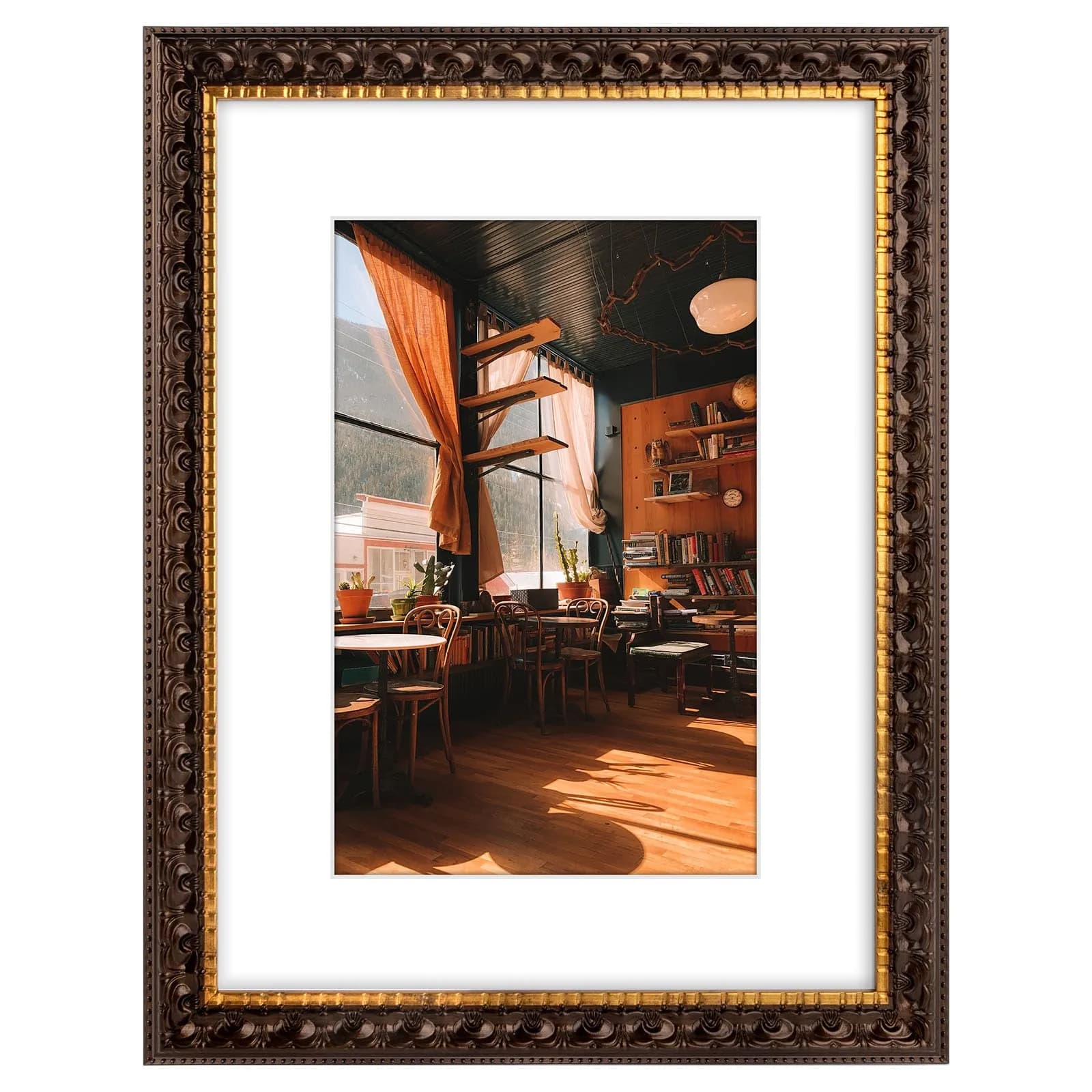 Golden State Art 12x16 Dark Brown & Gold Frame Mat for 8x12 Real Glass | Elegant Gallery Display — Dark Brown With Gold / 18.2"L x 14.2"W