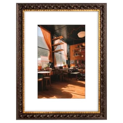 Golden State Art 12x16 Dark Brown & Gold Frame Mat for 8x12 Real Glass | Elegant Gallery Display thumbnail 1