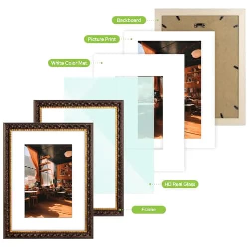 Golden State Art 12x16 Dark Brown & Gold Frame Mat for 8x12 Real Glass | Elegant Gallery Display thumbnail 4