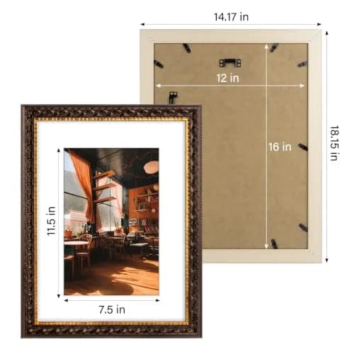 Golden State Art 12x16 Dark Brown & Gold Frame Mat for 8x12 Real Glass | Elegant Gallery Display thumbnail 5