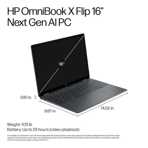 HP OmniBook X Flip 2-in-1 16" 2K Touchscreen Laptop,Intel Ultra 7,Arc 140V | 16GB RAM, 1TB SSD, Windows 11 Pro thumbnail 9