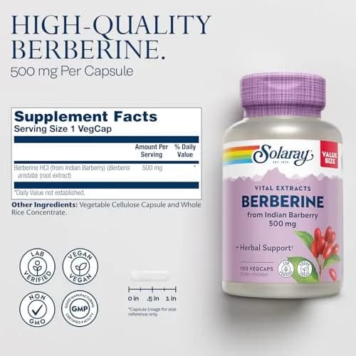 SOLARAY Berberine Extract 500 mg | Vegan, Herbal Support for Active Lifestyle thumbnail 1
