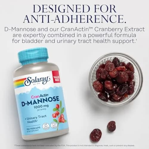 SOLARAY D-Mannose with CranActin Cranberry Supplement 400mg 150ct Pack of 2 | Urinary Tract Support with Vitamin C thumbnail 2