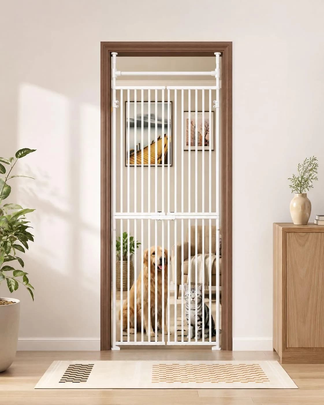 DoCred Extra Tall Cat Gate for Cats 76.77"-98.4" Adjustable Height | No Drilling, Pressure-Mounted — 33.46''– 36.14'' Wide