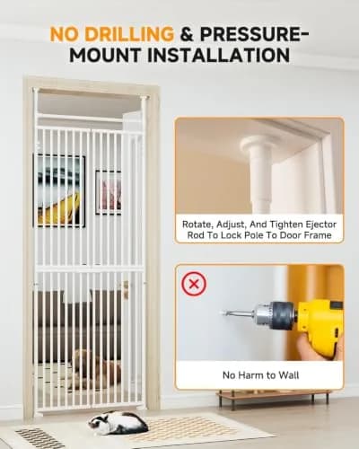 DoCred Extra Tall Cat Gate for Cats 76.77"-98.4" Adjustable Height | No Drilling, Pressure-Mounted thumbnail 4