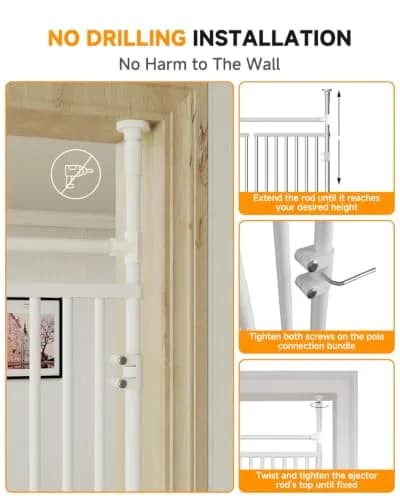 DoCred Extra Tall Cat Gate for Cats 76.77"-98.4" Adjustable Height | No Drilling, Pressure-Mounted thumbnail 8