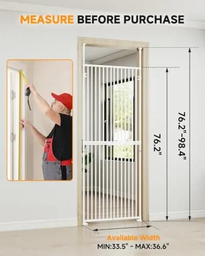 DoCred Extra Tall Cat Gate for Cats 76.77"-98.4" Adjustable Height | No Drilling, Pressure-Mounted thumbnail 2