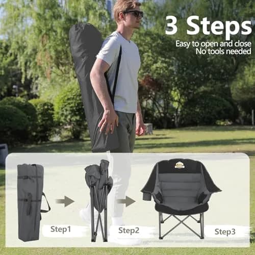 Colegence Oversized XL Padded Camping Chair Heavy Duty Lawn Chair | Supports 500 lbs, Weather Resistant, Extra Comfort thumbnail 4