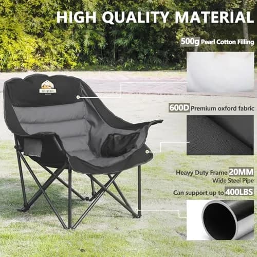Colegence Oversized XL Padded Camping Chair Heavy Duty Lawn Chair | Supports 500 lbs, Weather Resistant, Extra Comfort thumbnail 7