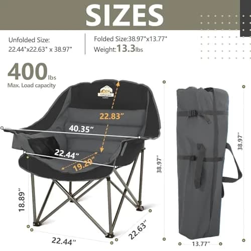 Colegence Oversized XL Padded Camping Chair Heavy Duty Lawn Chair | Supports 500 lbs, Weather Resistant, Extra Comfort thumbnail 3