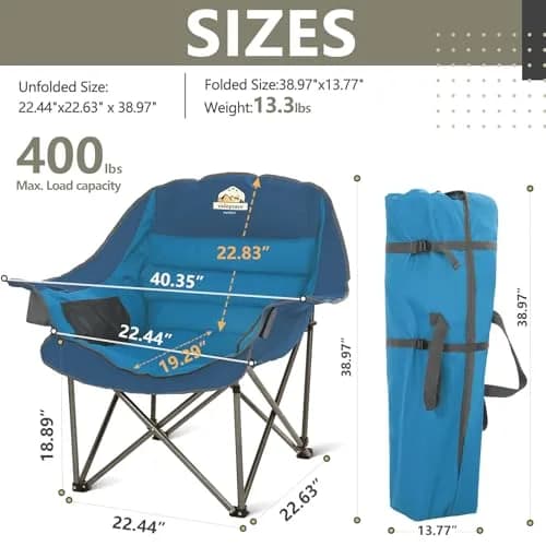 Colegence Oversized XL Padded Camping Chair Heavy Duty Lawn Chair | Supports 500 lbs, Weather-Resistant, Extra Comfort thumbnail 3