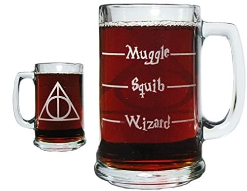 Orange Kat Deathly Hallows Engraved Beer Mug 15oz | Laser Etched Glassware for Harry Potter Fans - main product image
