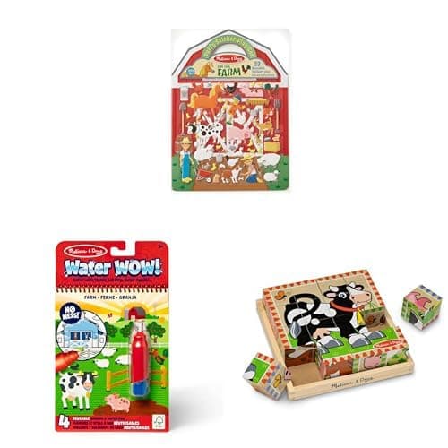 Melissa & Doug Farm Activity Bundle - 52 Puffy Stickers, Water Wow! Reusable Coloring Book, 6-in-1 Wooden Cube Puzzle | Farm Learning Fun - main product image