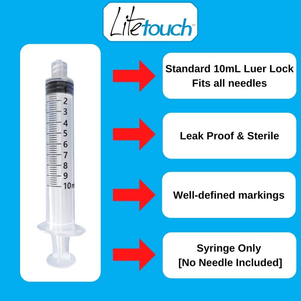 LITETOUCH 10mL Luer Lock Syringe, Sterile, Individually Sealed – 100 Syringes (no needle) - view 3