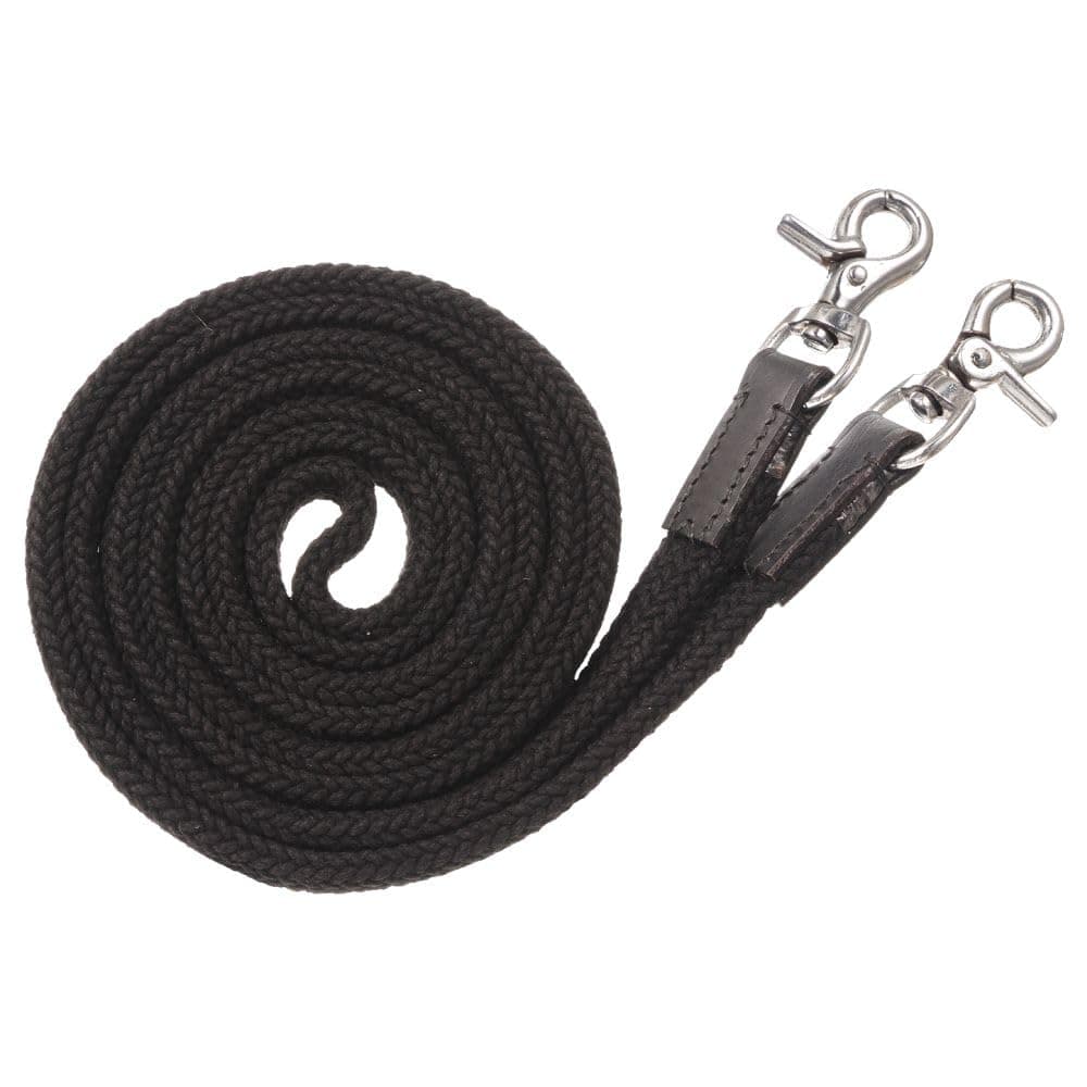 Tough 1 Royal King Deluxe Flat Roping Reins - Black | Strong braided cotton reins, 7' long, for quick bit changes - main product image