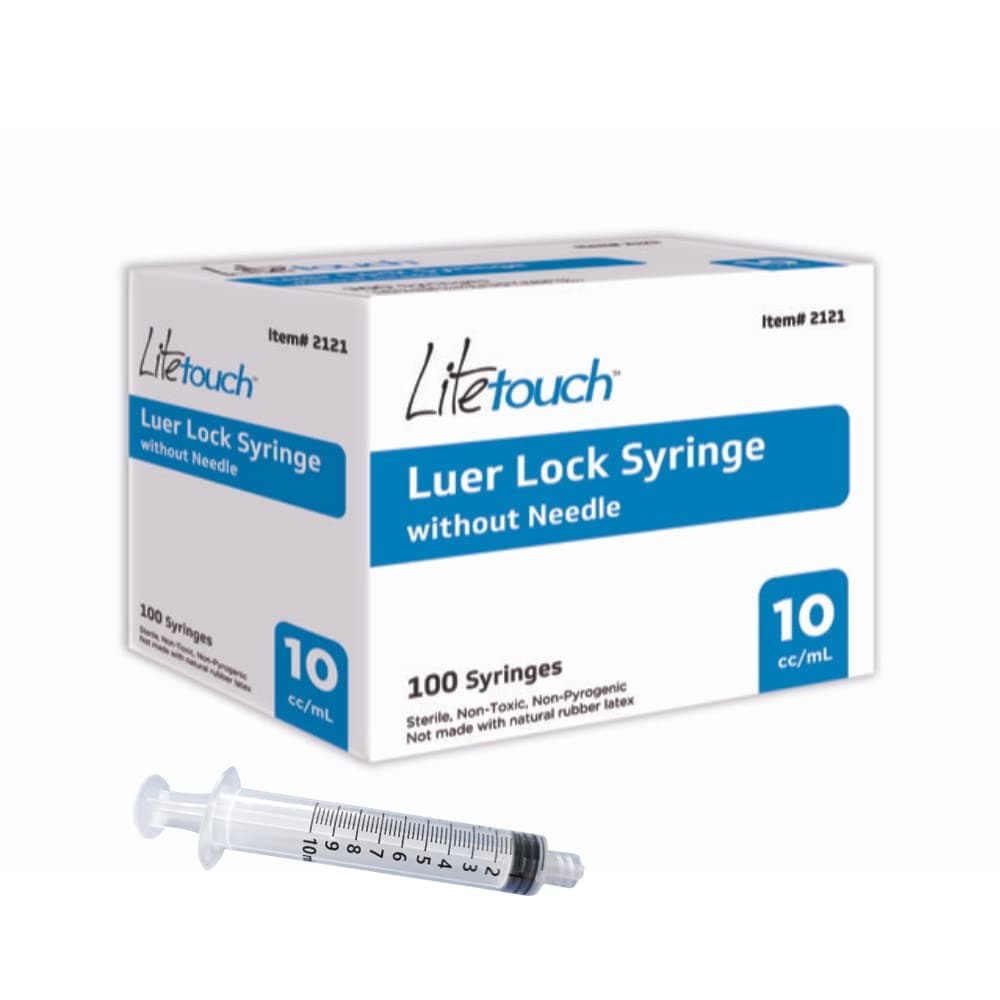 LITETOUCH 10mL Luer Lock Syringe, Sterile, Individually Sealed – 100 Syringes (no needle)