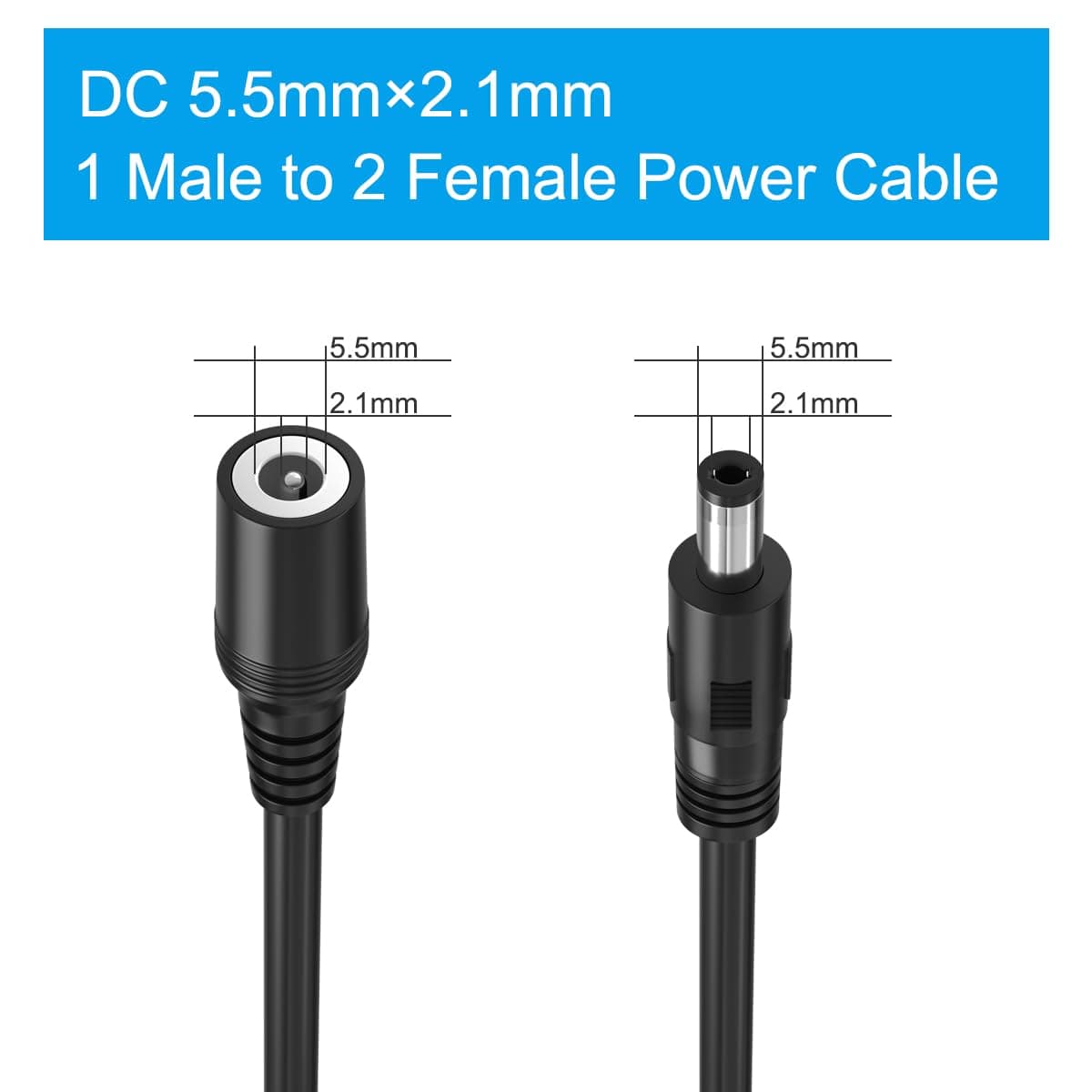 SIOCEN 2 Pack 1 Male to 2 Female DC Power Splitter Cable 2.1mm x 5.5mm | CCTV & LED Power Adapter - view 3