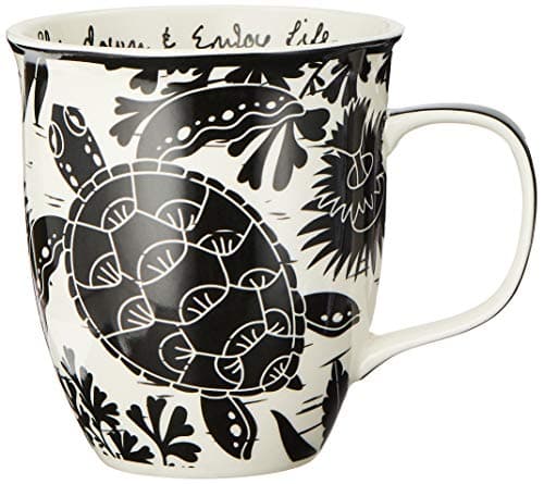 Karma Gifts 14 oz Black and White Boho Mug | Ceramic Coffee & Tea Mug for Women & Men — Sea Turtle