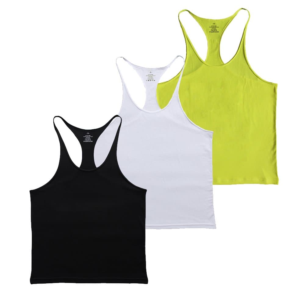 Muscle Alive Bodybuilding Stringer Tank Tops Men Cotton Size L Black Yellow White | Athletic Fit, Sleeveless, Racerback, Deep Neck - main product image