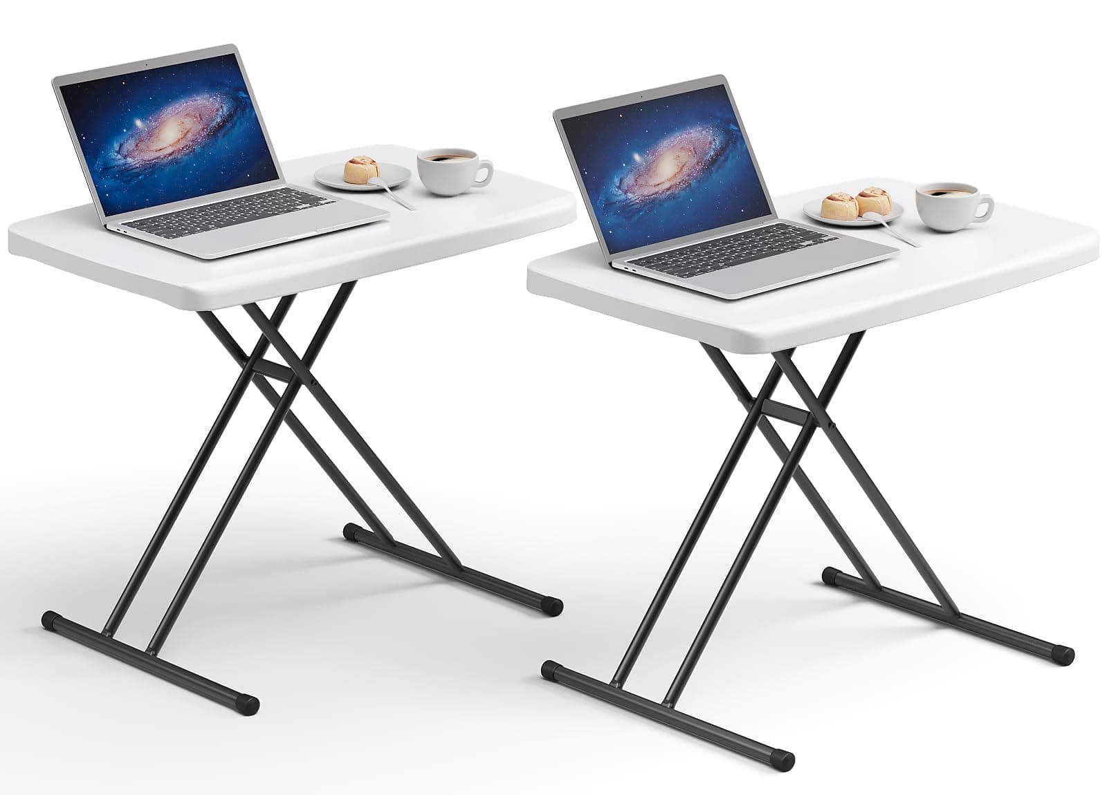 FurniEdge 30 Inch Folding Table Set of 2 | Adjustable Height Heavy Duty Utility Table for Small Spaces — White / 30 Inch - main product image