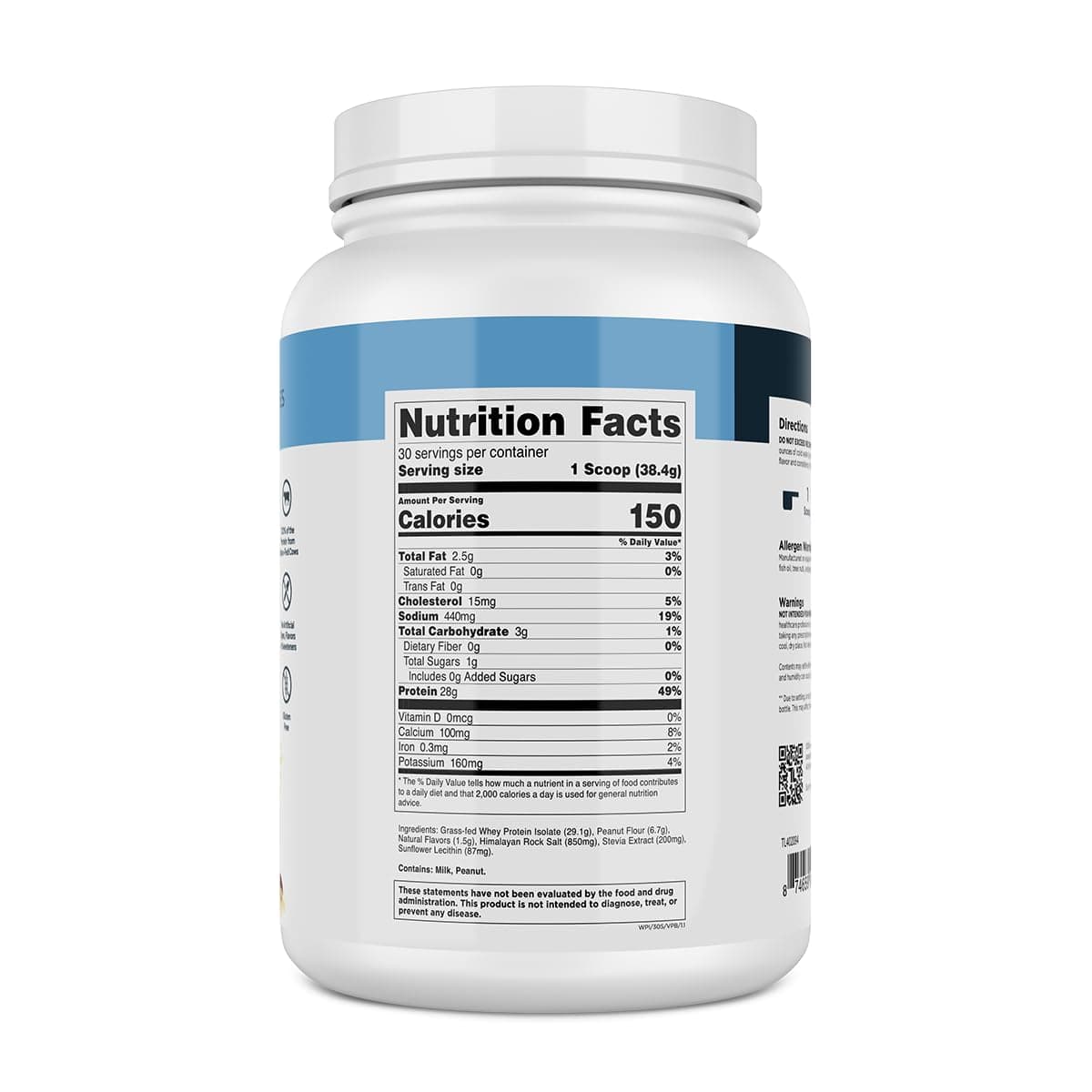 Transparent Labs Grass-Fed Whey Protein Isolate Vanilla Peanut Butter 1.03 kg (2.27 lb) | 28g Protein Per Serving - view 7