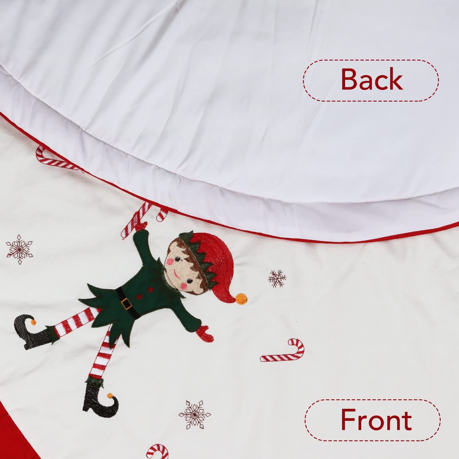 Zpiio Tree Skirt 48 inch | Rustic Embroidered Elf Design, Soft Padding, Large Size for Christmas Tree - view 4