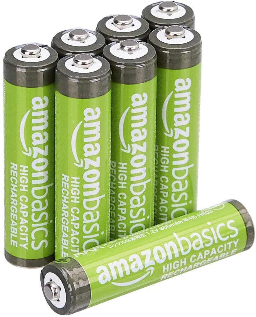 Amazon Basics AAA Rechargeable NiMH Batteries, 850 mAh, 1.2V, 8-Pack | High-Capacity Power for Everyday Devices - main product image