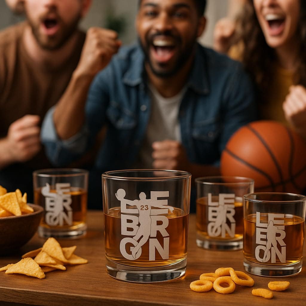 Hat Shark Basketball Glass 10.5 oz | 3D Laser Engraved Scotch Whiskey - view 3