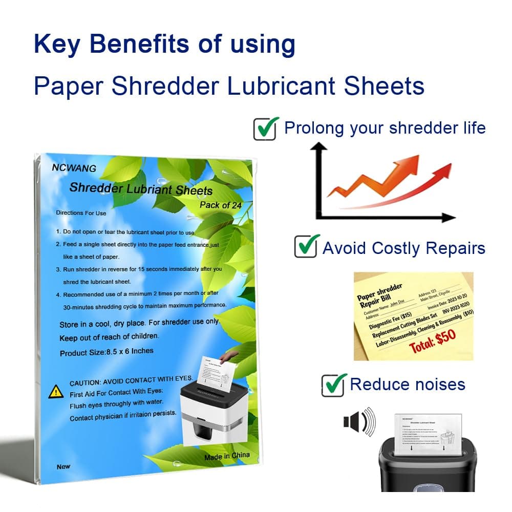 NCWANG Paper Shredder Lubricant Sheets 24 Pack | Eco-Friendly, Reduce Jams, Extend Shredder Life - view 3