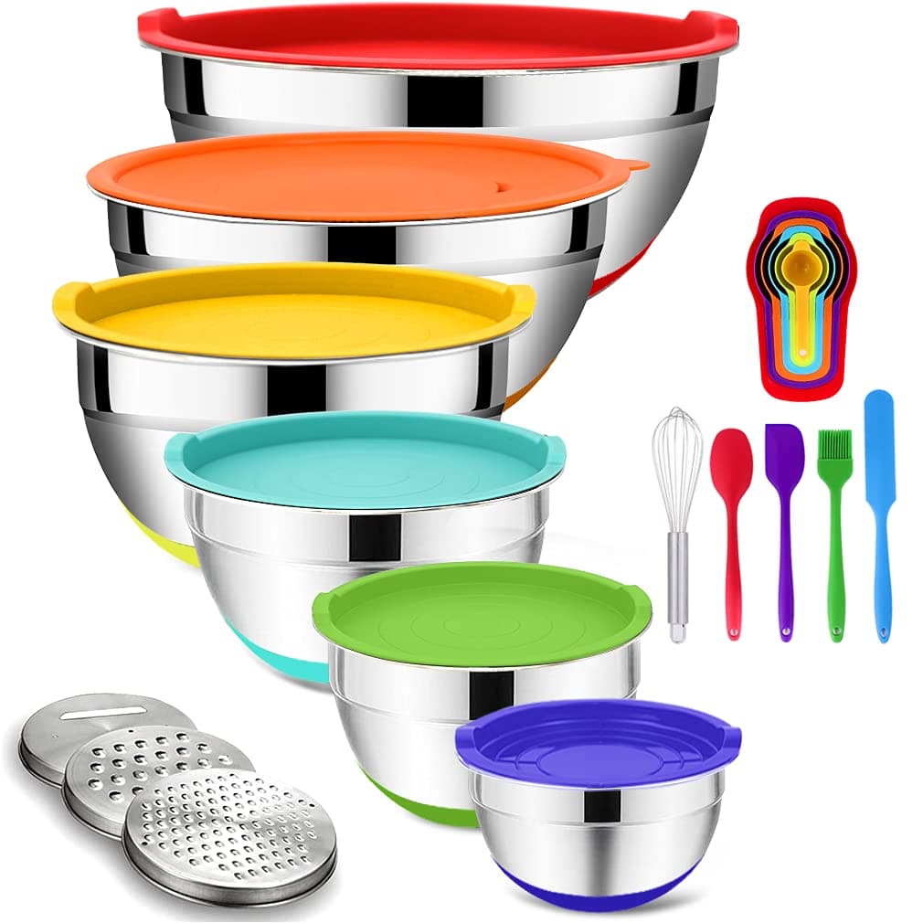 Rottay Stainless Steel Mixing Bowls Set 6pcs with Airtight Lids | Space-Saving, Durable & Dishwasher Safe