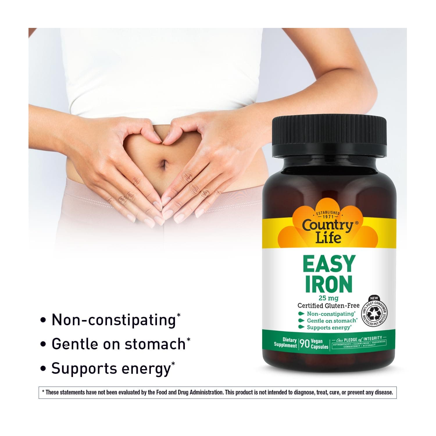 Country Life Easy Iron 25 mg with Ferrochel, 90 Capsules | Gentle, Vegan Iron Supplement for Energy & Blood Support - view 2