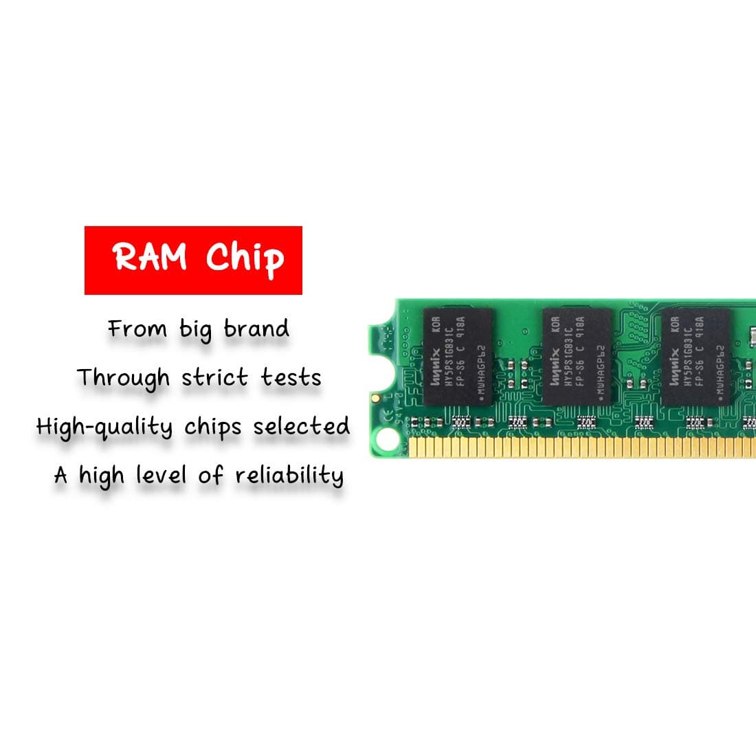8GB Kit (4x2GB) DDR2 667Mhz Udimm RAM, Royemai DDR2-667U PC2-5300 2GB 1.8V CL5 240-pin 2Rx8 Non-ECC Unbuffered Desktop Computer RAM Memory Modules - view 2
