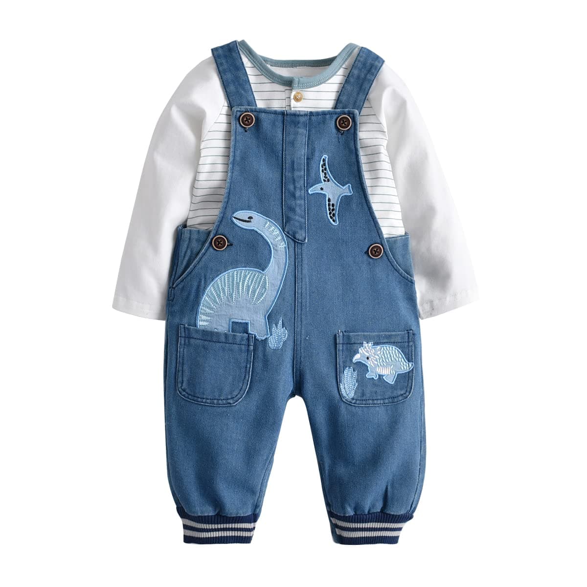 LvYinLi Baby Boy Clothes Set 6-12 Months | Cotton Romper & Dinosaur Overalls - main product image