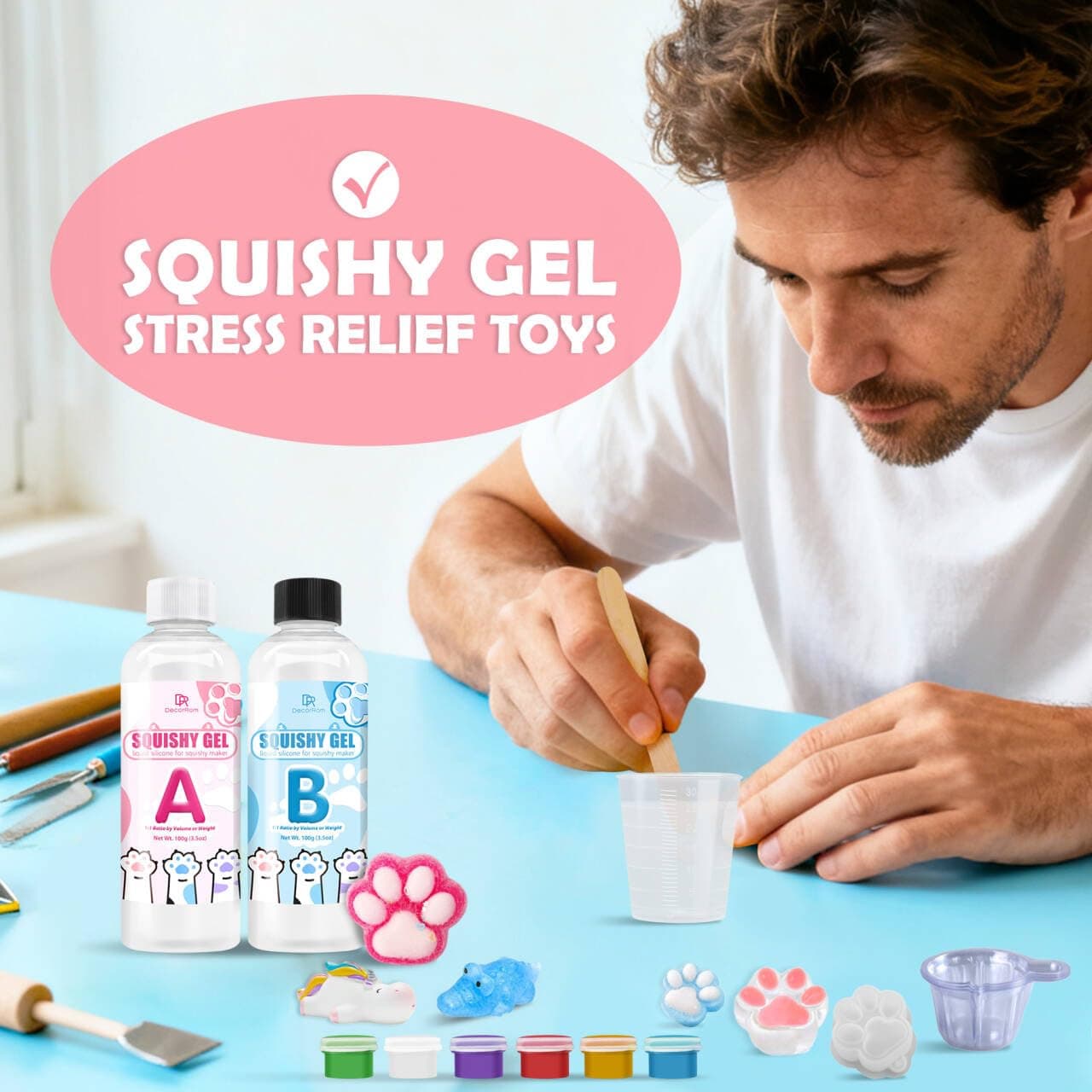 DecorRom Gel for Taba Squishy Kit 7oz Liquid Silicone | Ultra-Soft Fast Cure for Stress Relief (70-120 chars) - view 5