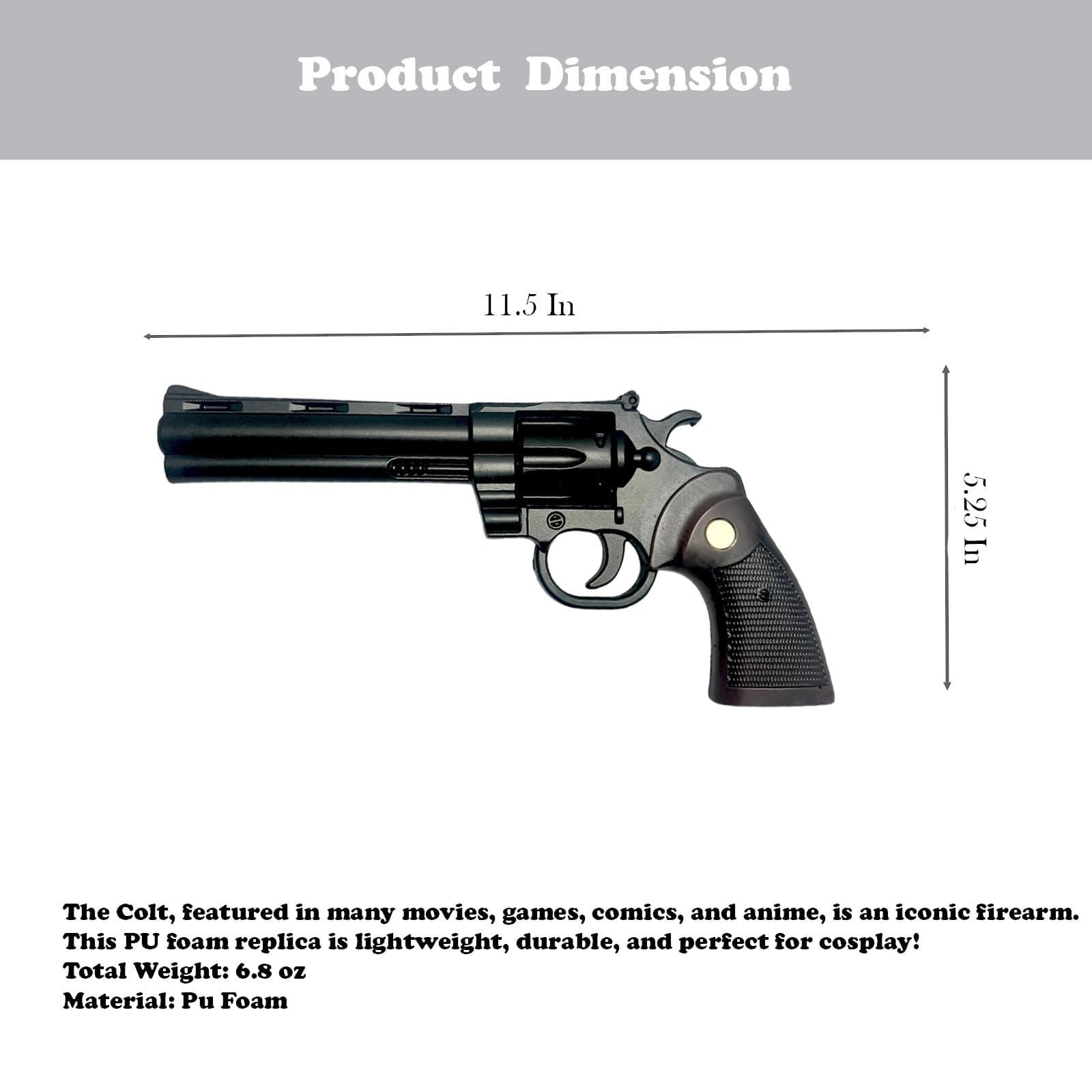 LALAPORT Colt Python Foam Replica Revolver 11.5” Black | Iconic Movie & Game Prop - view 2