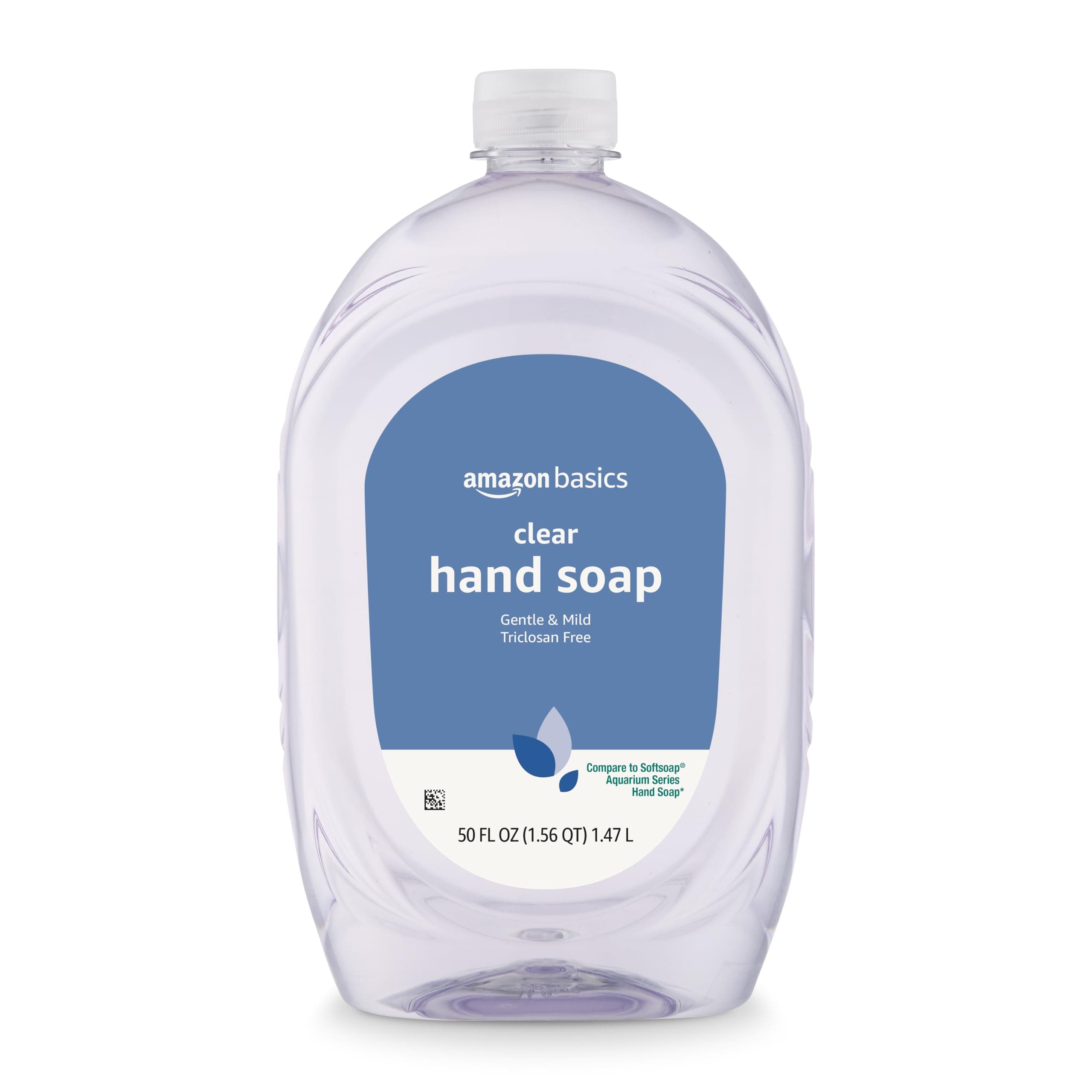 Amazon Basics Gentle & Mild Clear Liquid Hand Soap Refill, Triclosan-Free, Dermatologist-Tested, pH Balanced, 50 Fl Oz - main product image