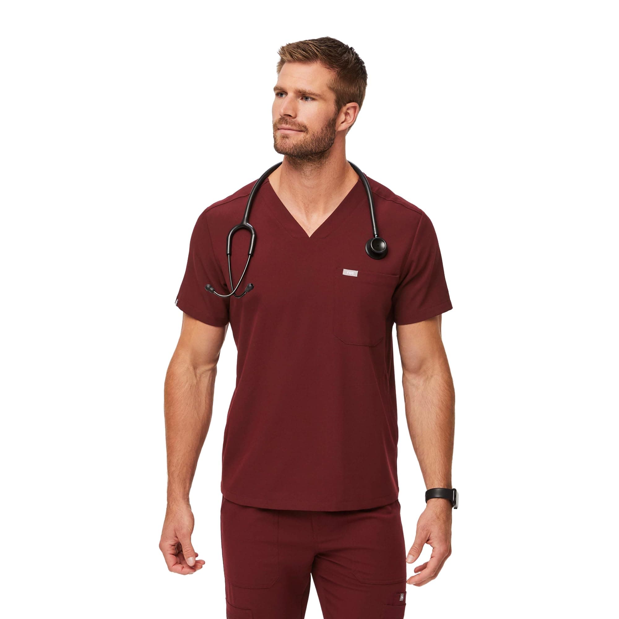 FIGS Chisec Three-Pocket Men’s Scrub Top – Burgundy, M | Technical Comfort & Durable Fit - main product image