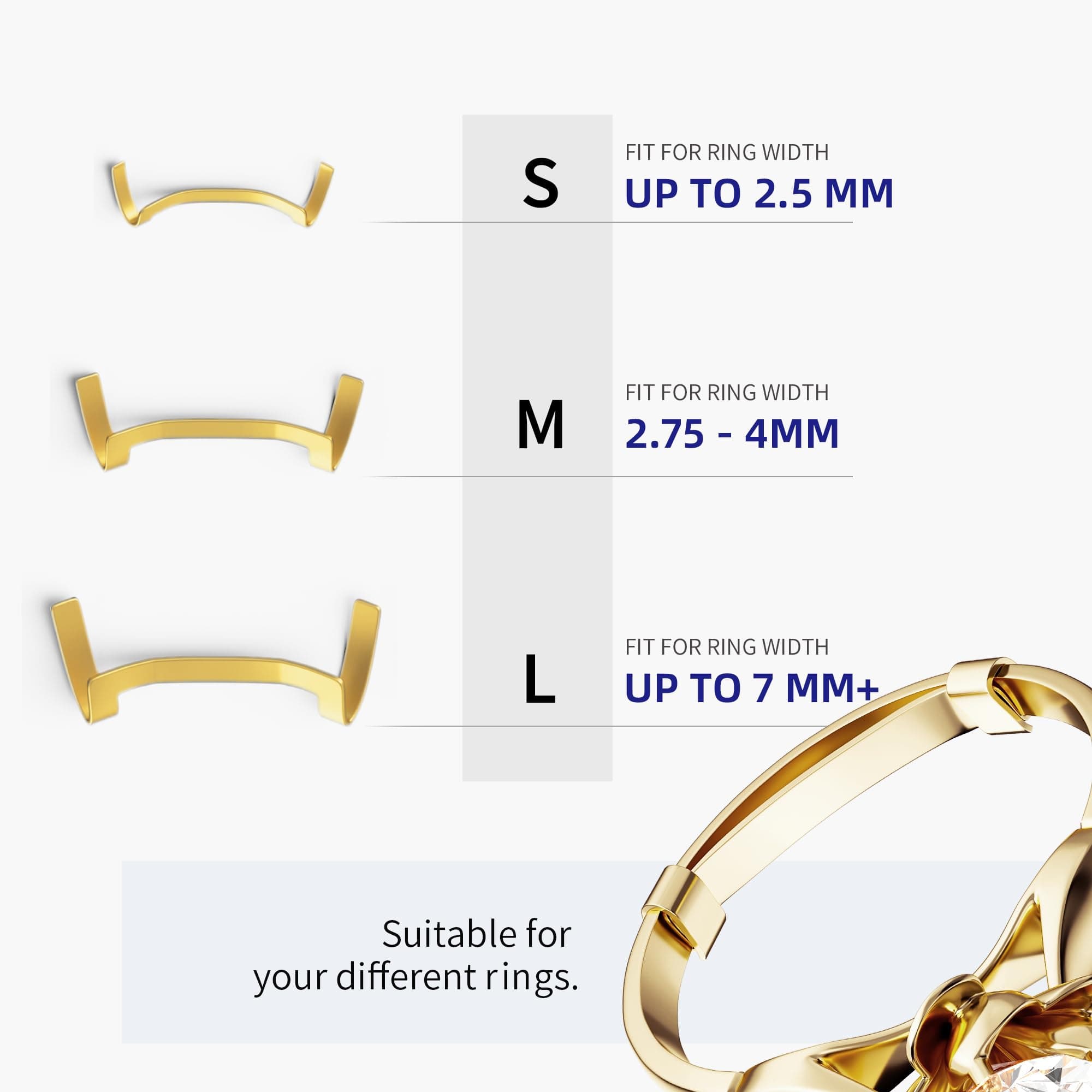 ELETIUO 9 Pack Filled Metal Ring Guard, Invisible Ring Size Adjuster Set for Loose Rings, Ring Guard, Ring Sizer, Fit for Men and Women Rings, Golden - view 5