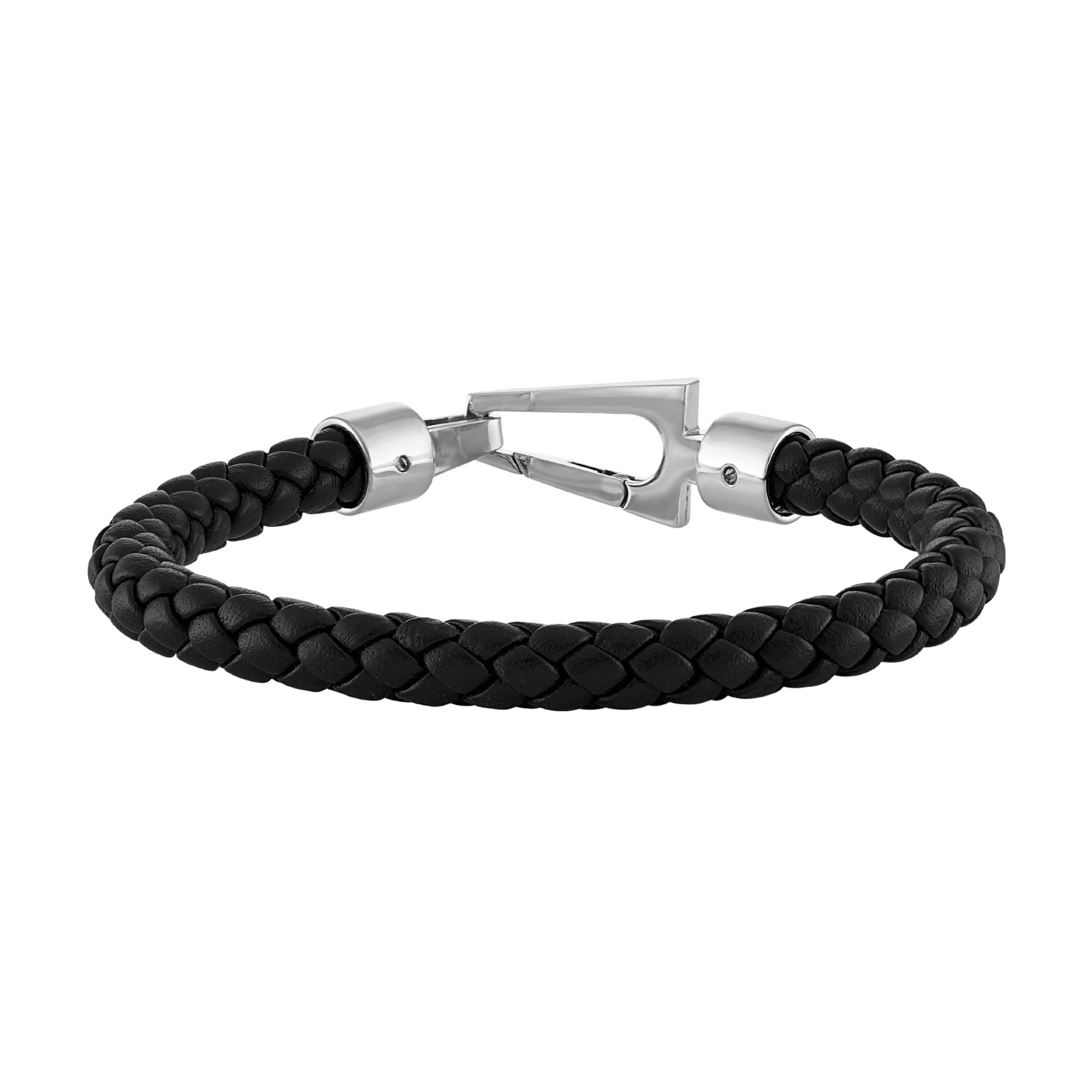 Bulova Marine Star Black Leather Braided Bracelet 8.5" | Stainless Steel Clasp - main product image