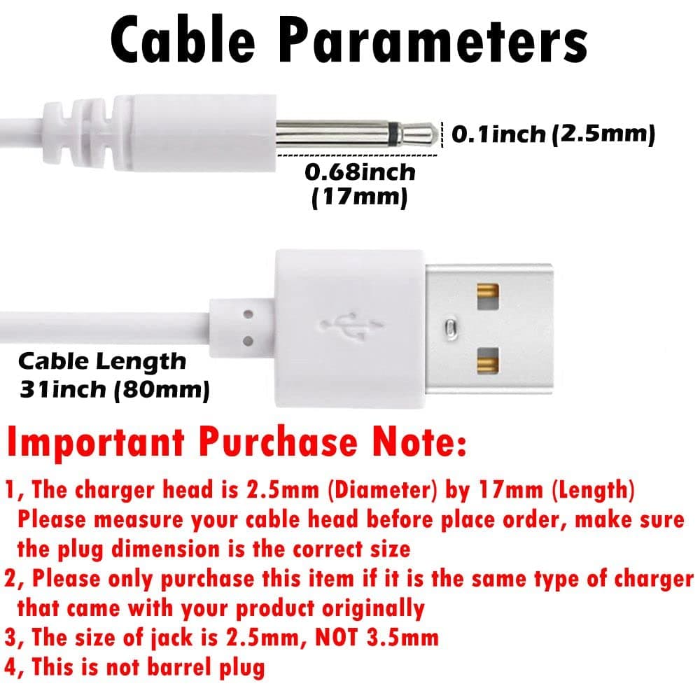 BATSOEASY 2 Pack 2.7ft Replacement DC Charging Cable | USB to 2.5mm Fast Charger Cord Adapter - view 2