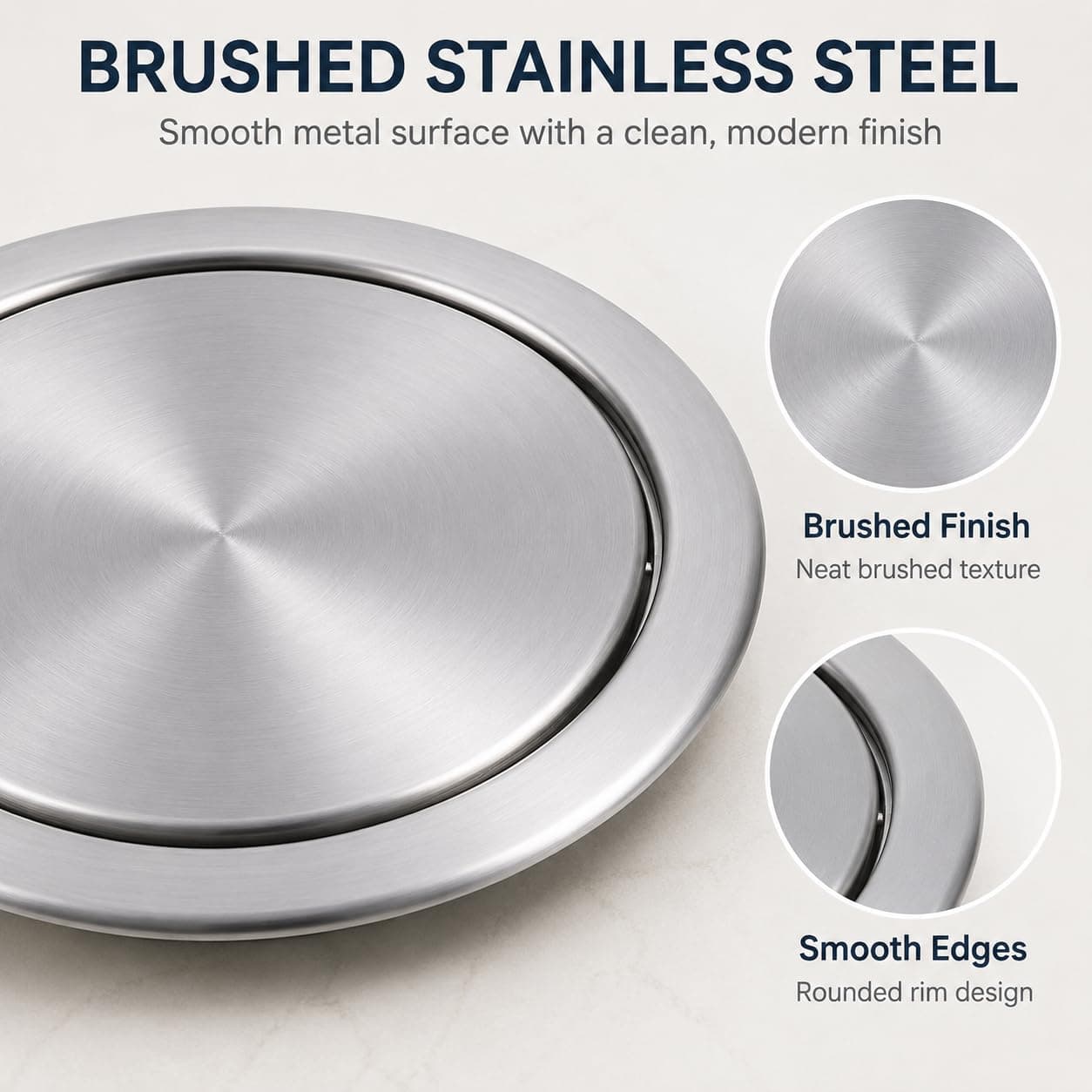 Cabilock Recessed Countertop Trash Bin Lid, Stainless Steel, Silent Swing, 21x21cm | Space-Saving Kitchen & Bathroom Cover - view 5