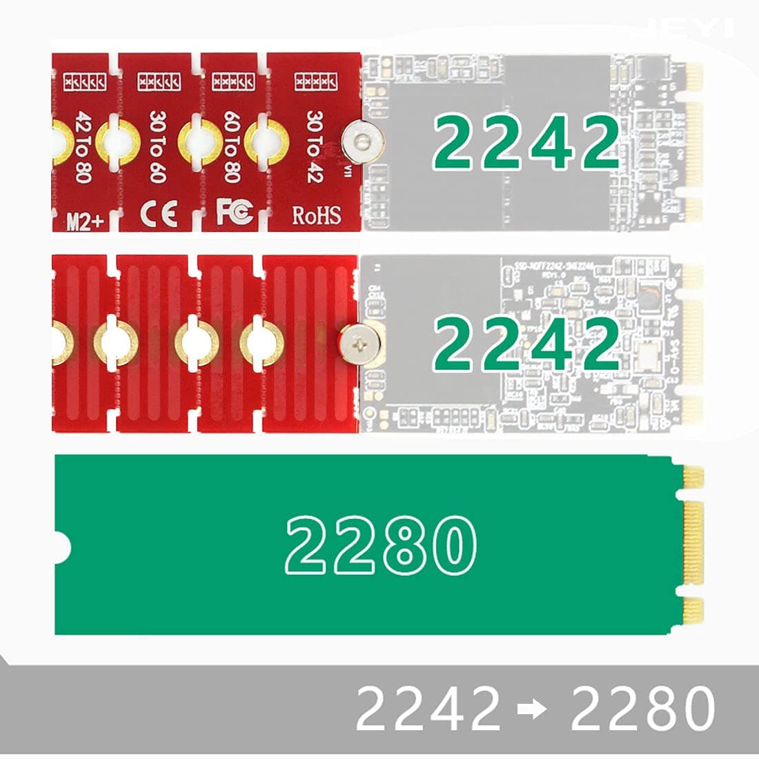 JEYI M2 M2PLUS NGFF NVME M.2 Extended Transfer 2230, 2242, 2260, 2280 | Durable Metal Support, Adjustable Length, Easy Install - view 5