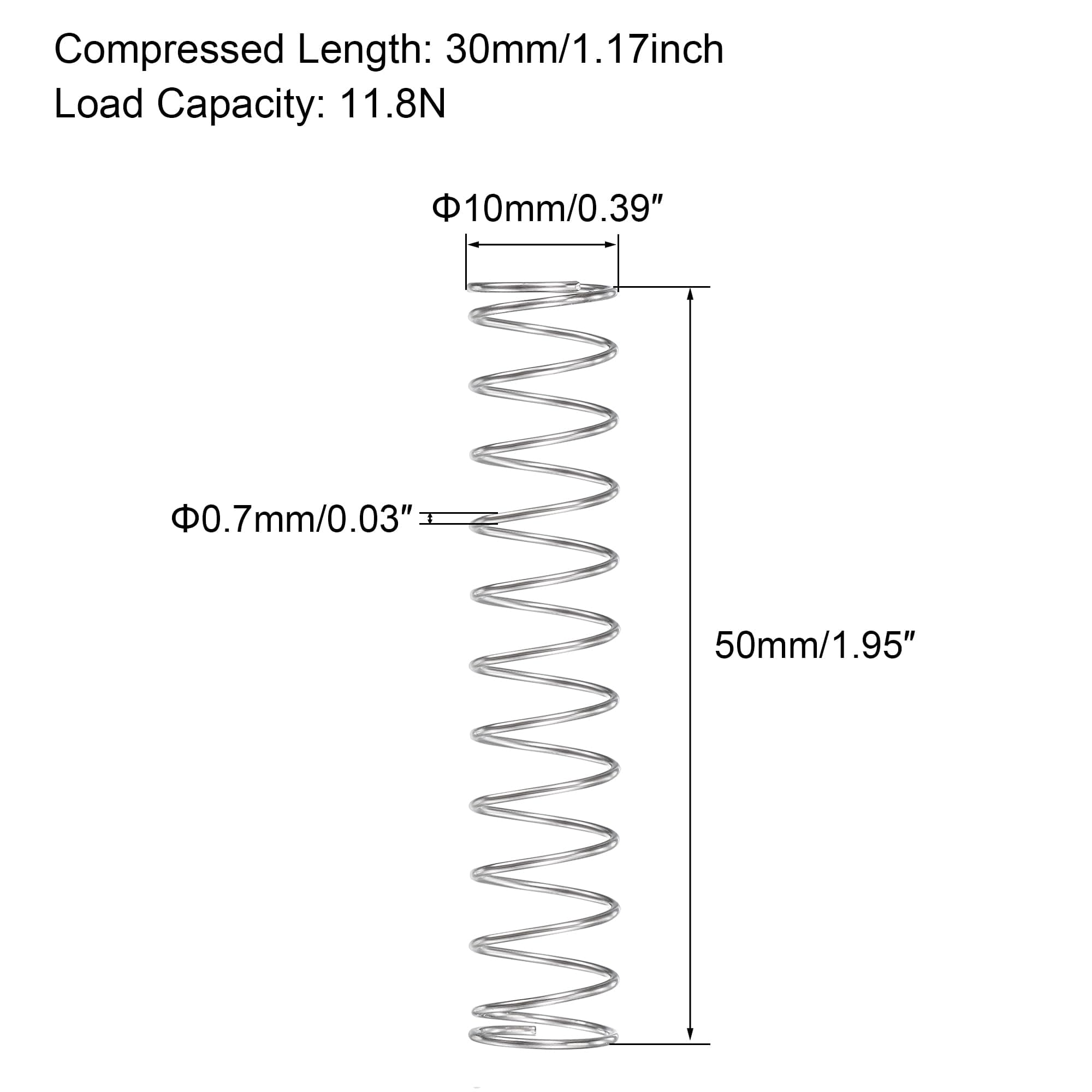 uxcell Compression Spring 10mm OD 0.7mm Wire 50mm Free Length | High Hardness & Elasticity - view 3