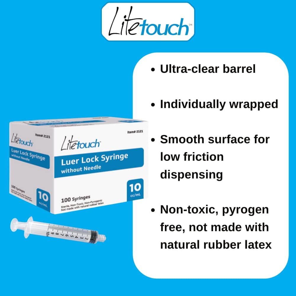 LITETOUCH 10mL Luer Lock Syringe, Sterile, Individually Sealed – 100 Syringes (no needle) - view 2