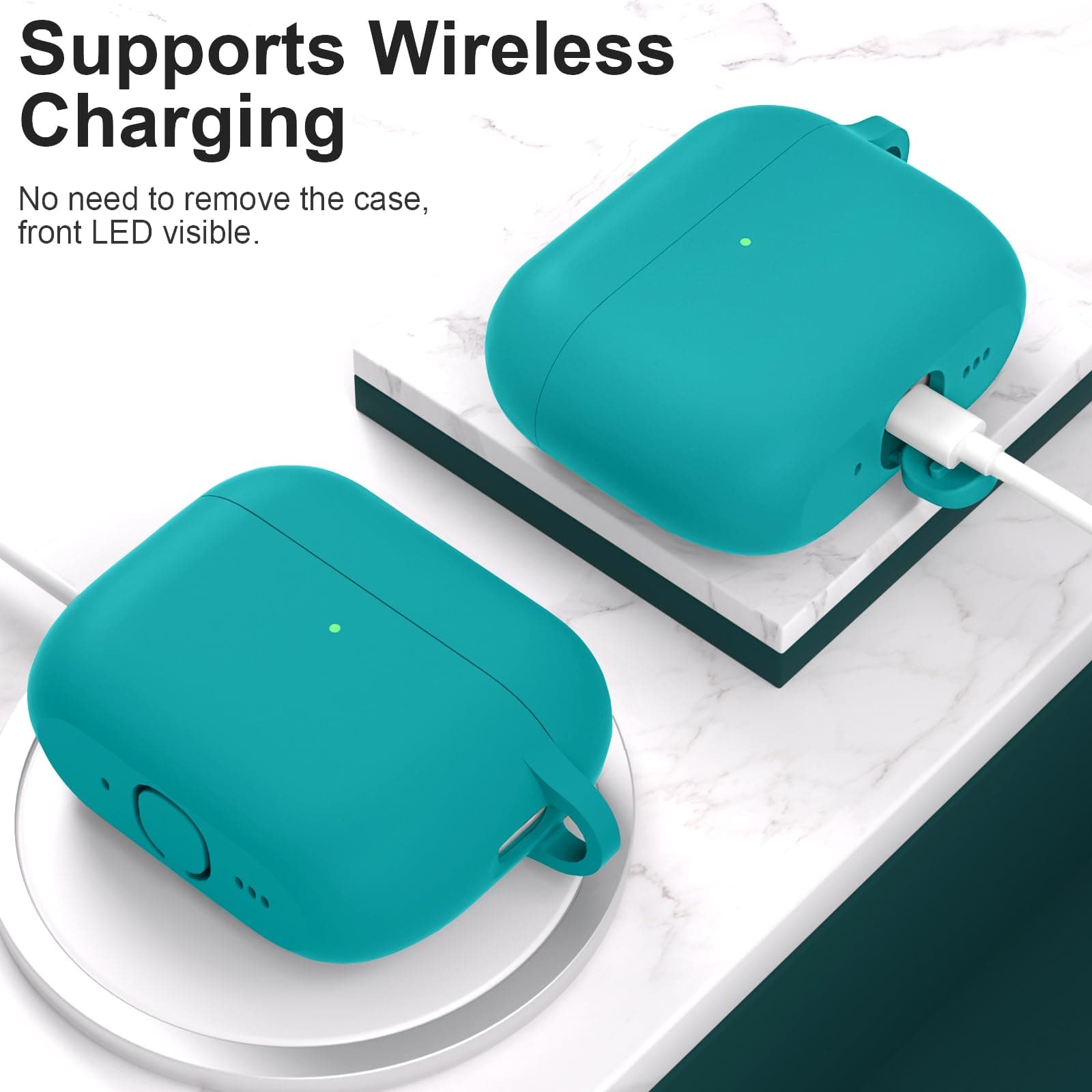 ATUAT Silicone AirPods Pro 3 Case Cover 2025 Teal | Full Protection & Wireless Charging - view 3